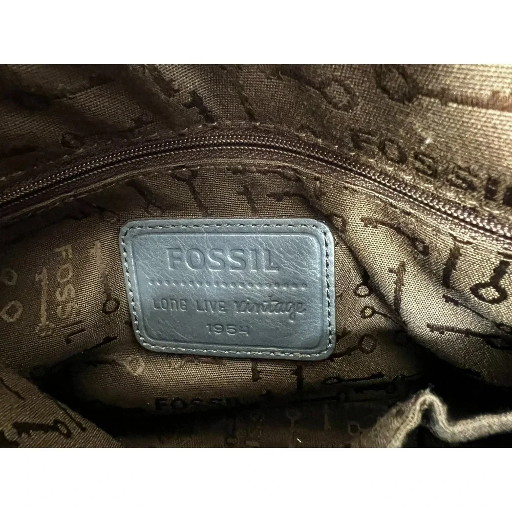 Fossil Vintage Revival Flap Crossbody Purse‎ Dark Gray Leather Turn Lock Charm